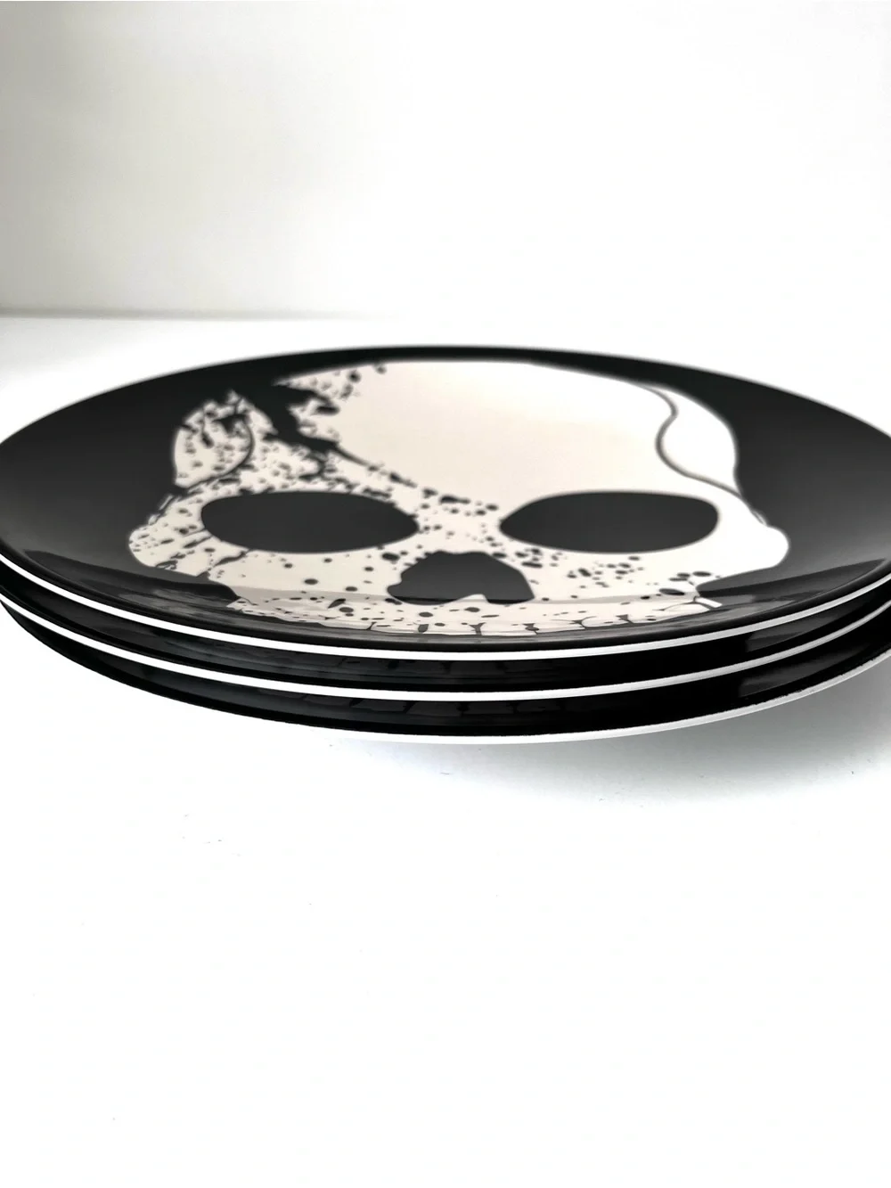 Target Halloween 2011 Collectible Skull Plate Black White Melamine Set of Three